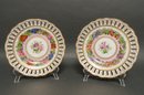 Pair Of Hand-Painted Flower Reticulated Plates