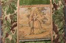 Vintage Tapestry Velour Pillow With Scene Of Two Lovers In Garden