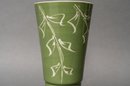 Contemporary Japanese Green Vase With Foliate Design