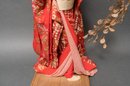 Vintage Japanese Paper Wood Geisha Doll With Wood Base