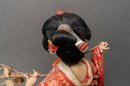 Vintage Japanese Paper Wood Geisha Doll With Wood Base