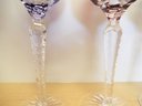 4 AJKA Cut Crystal Glass Hock Wine Goblets Blue Red Green Purple 8 3/8'