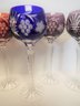 6 AJKA Cut Crystal Glass Hock Wine Goblets  Blue ,2 Red, Green, 2 Purple 8 3/8'
