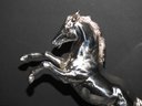 12 Inch Marked Sterling Silver Horse Statue On Heavy Marble Base