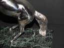 12 Inch Marked Sterling Silver Horse Statue On Heavy Marble Base