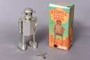 Collection Of Vintage Toys - Charley Weaver Bartender, Atomic Robot Man, Tin Lithographic Wind-up Toy