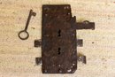 Antique Large Authentic Wrought Iron Latch Door Lock With Key