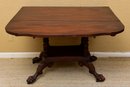 Antique Circa 1820 Michael Allison Finely Carved Mahogany Drop-Leaf Table With Paw Feet On Casters