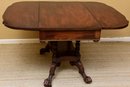 Antique Circa 1820 Michael Allison Finely Carved Mahogany Drop-Leaf Table With Paw Feet On Casters