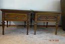Pair Of Wood End Tables - Glass Covered