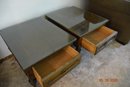 Pair Of Wood End Tables - Glass Covered