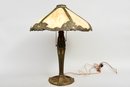 Antique Slag Glass And Bronze Table Lamp