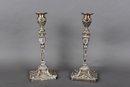 Pair Of William Hutton & Sons English Hallmarked Weighted Sterling Silver Candlestick Holders