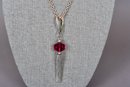 Baccarat Tassel Pendant And Sterling Silver Link Chain (48.8 Grams)