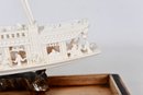 Chinese Intricately Hand Carved Boat In Wooden And Glass Enclosed Case