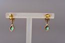 14k Yellow Gold And Turquoise Pierced Earrings