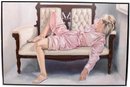 Signed Peggie Blizard Oil On Canvas Painting Of A Woman Lying Down On A Bench