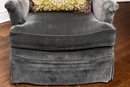 Custom Upholstered Gray Granite Reading Chair In Jack Lenor Larsen Fabric With Feather Filled Seat Cushion