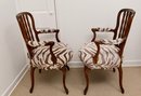 Pair Of Zebra Print Carved Wood Arm Chairs