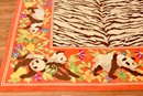 Fun Panda Bear With Zebra Center Pure New Virgin Wool Area Rug