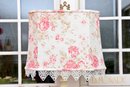 Shabby Chic Painted Floor Lamp With Lace Trimmed Floral Shade