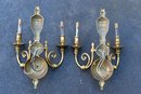 Pair Of Brass Three Arm Electrified Wall Sconces