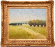 Oil On Canvas Painting Of A Landscape With Camille Gold Carved Wood Frame