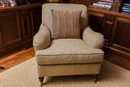 Edward Ferrell Upholstered Wing Chair With Brass Casters And Throw Pillow (1 Of 2)