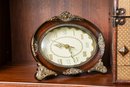 Decorative Leather And Wooden Box, Table Clock And Faux Plant
