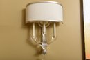 Pair Of Three Arm Glass And Silver Leaf Wall Sconces