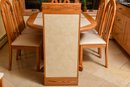 Lustig Brothers Tiger Oak And Formica Kitchen Table With Matching Set Of Six Chairs And Two Leaves