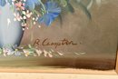 Signed R. (Rob) Campton 20th Century Floral Still Life On On Board Painting With Gilt Frame