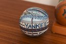Laser Engraved Solid Wood Yankee Baseball, 2004 Unforgettaball And Signed All Star Baseball Camp Ball