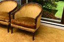 Pair Of CSI Custom Designed By Swimmer Decorators Bamboo Style Wood Frame Upholstered Barrel Chairs