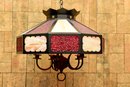 Slag And Stained Glass Four Arm Hanging Pendant Light Fixture