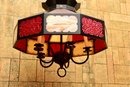 Slag And Stained Glass Four Arm Hanging Pendant Light Fixture