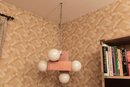 Mid-Century Wood Chandelier With Five Opal Glass Globes