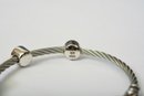 Collection Of Five Sterling Silver And Steel Cable Bracelets With Diamond Chips