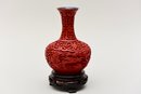 Chinese Carved Soapstone Figurine, Carved Cinnabar Enamel Vase, Bamboo Ikebana Vase With Porcelain Insert
