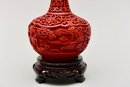 Chinese Carved Soapstone Figurine, Carved Cinnabar Enamel Vase, Bamboo Ikebana Vase With Porcelain Insert