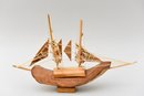 Collection Of 3 Wooden Boats - Vintage Hawaiian Outrigger Model Canoe, St. Kitts 1992 Model Sailboat And More