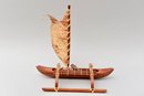 Collection Of 3 Wooden Boats - Vintage Hawaiian Outrigger Model Canoe, St. Kitts 1992 Model Sailboat And More