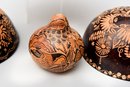 Peruvian Folk Art Hand Carved Dried And Dyed Gourd With Lid, Carved Gourds And More