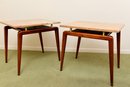 Pair Of Mid-Century Italian Teak And Marble Top Side Tables