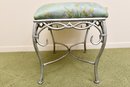 Silver Scroll Upholstered Bench With Bird Themed Fabric