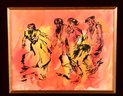 Pair Of Signed Harold Kushner Judaica Dancing Watercolor Paintings