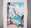 Signed 20th Century L. (Larry) Gluck Watercolor Painting Of A Woman Receiving A Fish
