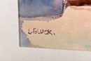 Signed 20th Century L. (Larry) Gluck Watercolor Painting Of A Woman Receiving A Fish