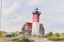 Signed Judy Knowles Charming Watercolor Painting Depicting A New England Lighthouse