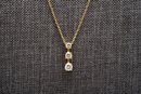 14K Yellow Gold Necklace Stamped AD With Three Cubic Zirconia Stone Pendant